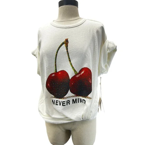 Mother The Sleep Over Tee Women Size M White New Cherry Never Mind T-Shirt - Picture 1 of 11